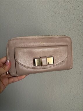 CHLOE Blush Nude Calf Leather Bow Continental Wallet Clutch